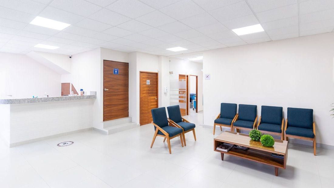 Bright, spotless reception and waiting area