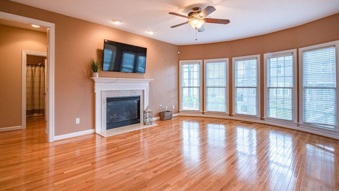 Living room with freshly polished wood floors