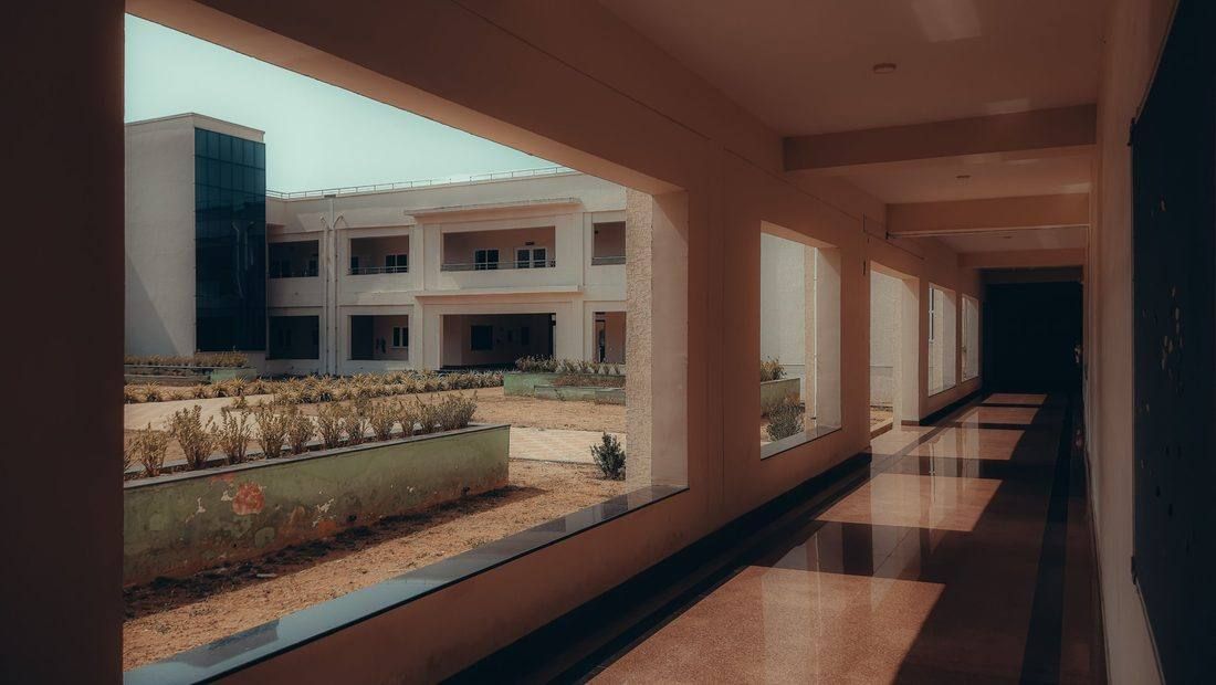 School walkway overlooking the courtyard